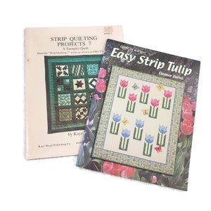 2 Vintage Strip Quilting Pattern Booklets, Strip Quilting Projects 7, Easy Strip Tulip Book, Floral Strip Quilt Diagrams, Quilt Books Lot