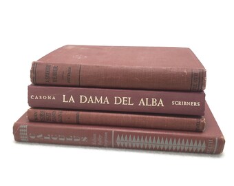 Vintage Book Decorator Lot Set of 4, Dark Red Aesthetic Books, Old Books for Crafts, Theater Prop, Instant Library, Staging Books, Hardcover