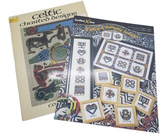 2 Cross Stitch Pattern Booklets Lot Celtic Tribal Designs Charts Borders