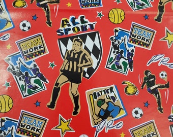 Vintage Sports Wrapping Paper Gift Wrap, All Sport Soccer Basketball Baseball Referee Print, Flat Gift Wrap 22x34", Craft Paper Junk Journal