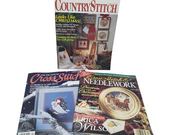 3 Vintage Cross Stitch Magazines Lot Christmas Issues Patterns Charts Needlework