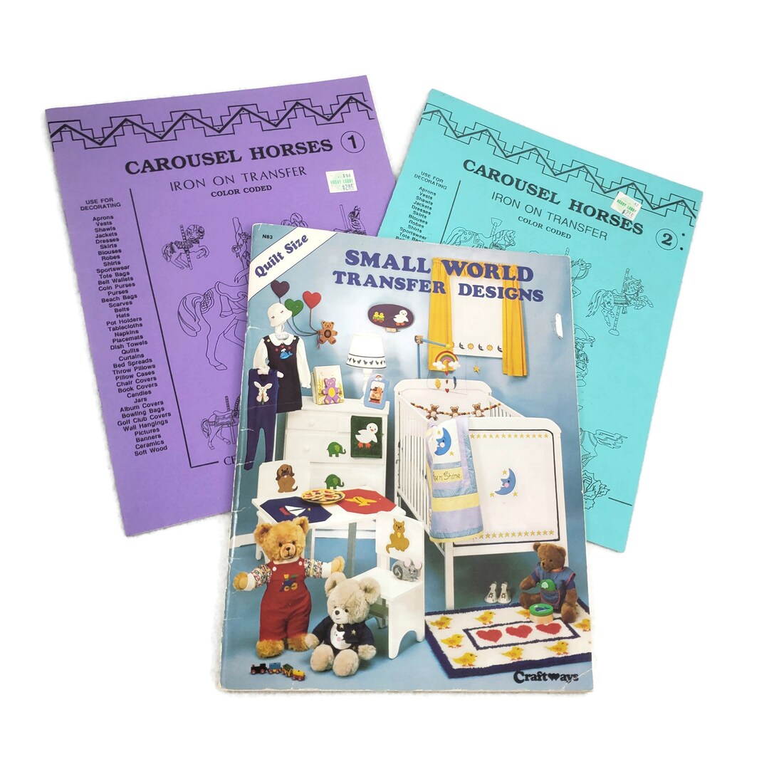3 Vintage Iron on Transfers Craft Booklets Carousel Horses by Etsy