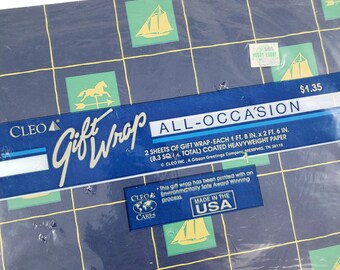 2 Stück Vintage Segelboot Geschenkverpackung, karierte Geschenkverpackung mit Schiffen, Wasserboote Druck, Geschenkpapier 50 x 30 Zoll, Vatertagsgeschenkverpackung