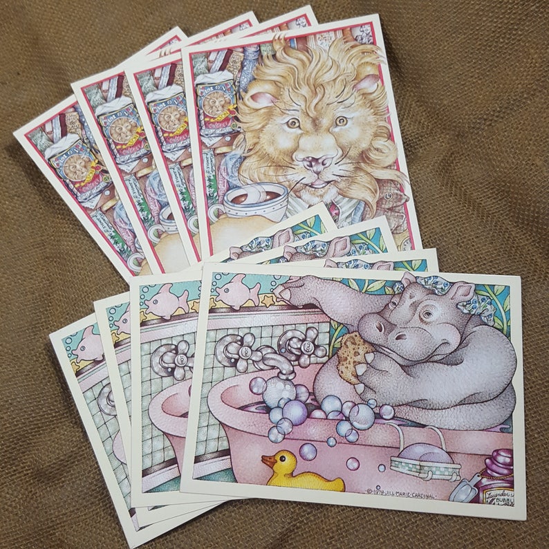 8 Vintage Animal Note Cards Creature Comforts Jill Marie Cardinal 1979 Abraham Lion Blank Unused Cards Funny Stationery Pippa Poolamus