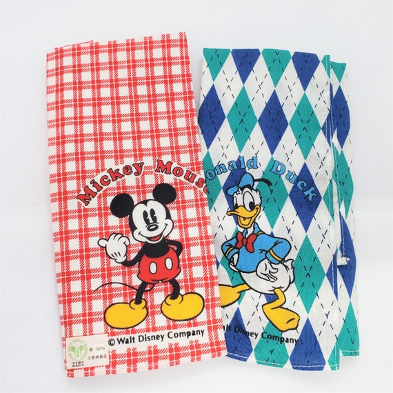 2 Vintage Disney Handkerchiefs, Mickey Mouse & Donald Duck Hankies