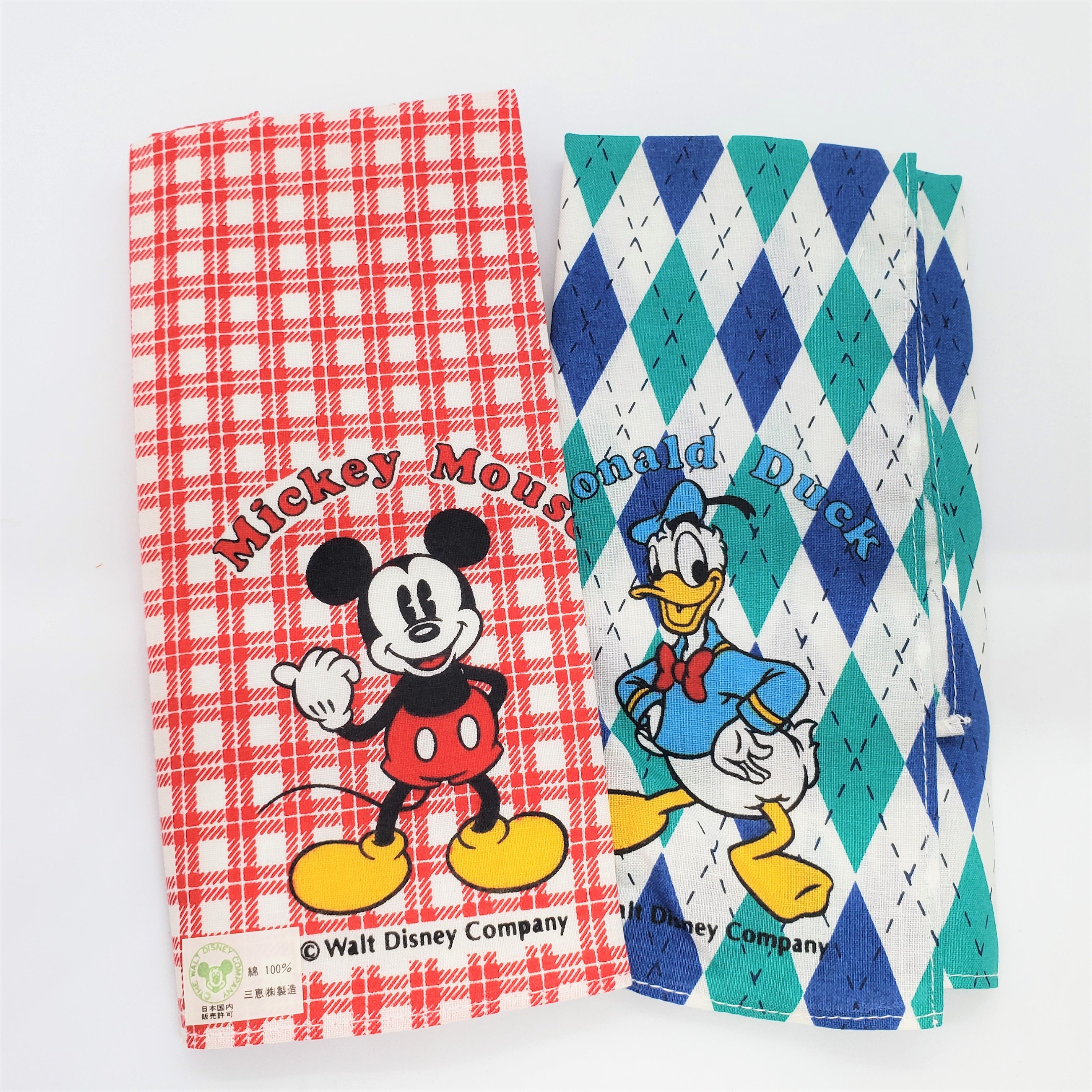 ヴィンテージディズニーハンカチ2枚、ミッキーマウス＆ドナルドダック