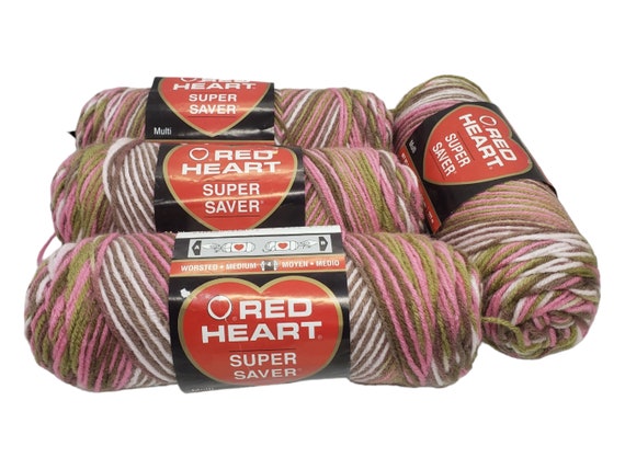 4 Skeins Red Heart Super Saver Yarn Pink Camo, Same Dye Lot