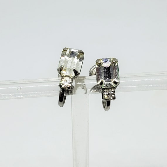 Vintage Clear Rhinestone Screw Back Earrings, Cle… - image 2