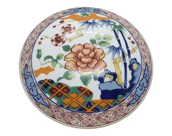 Imari Ware Japan Porcelain Round Trinket Box with Lid, Vintage Jewelry Box Trinket Dish Lidded Bowl, 6in Round Ceramic Box, Asian Floral Box
