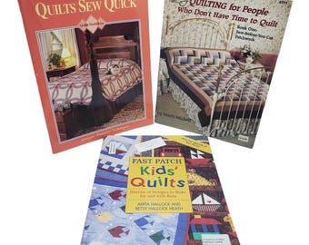 3 Quilting Books Lot, Speed Quilt Books, Fast Patch Kids' Quilt, Quilts Sew Quick, Quilting for People Who Don't Have Time, Quilt Patterns