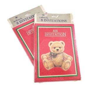 Invitations de fête d'ours en peluche vintage, invitations poinçon vintage, invitations d'ours en peluche rouge vert, invitations de fête toutes occasions