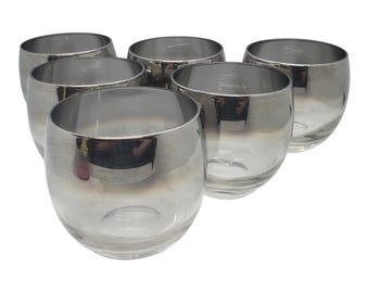 6 Vintage MCM Vitreon Queens Lusterware Silver Fade Cocktail Glasses, Platinum Fade Cups, MCM Home Barware Tumblers, Dorothy Thorpe Style