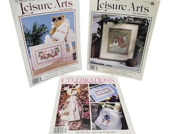 3 Vintage Cross Stitch and Craft Magazines Lot, Leisure Arts X-Stitch Magazine, Vintage Cross Stitch Patterns, Vintage Cross Stitch Charts