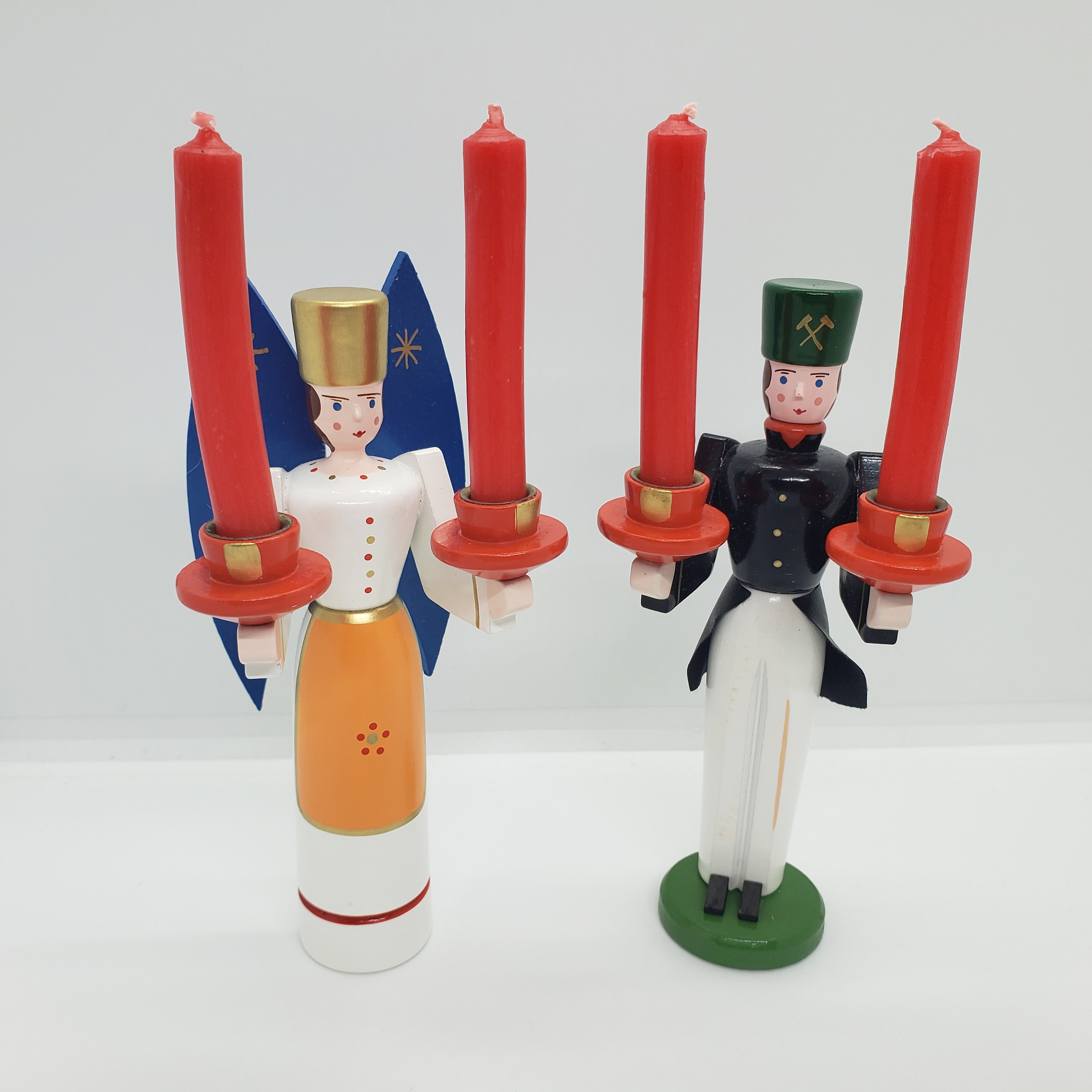 2 Vintage Wooden Seiffen Candle Holders Angel & Miner German Etsy