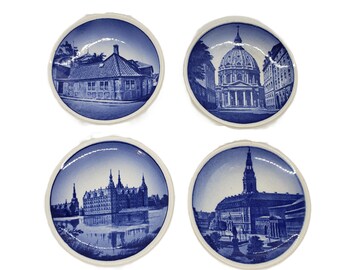 4 Vintage Royal Copenhagen Mini Plate Butter Pat Blue White 3in Denmark Hangers