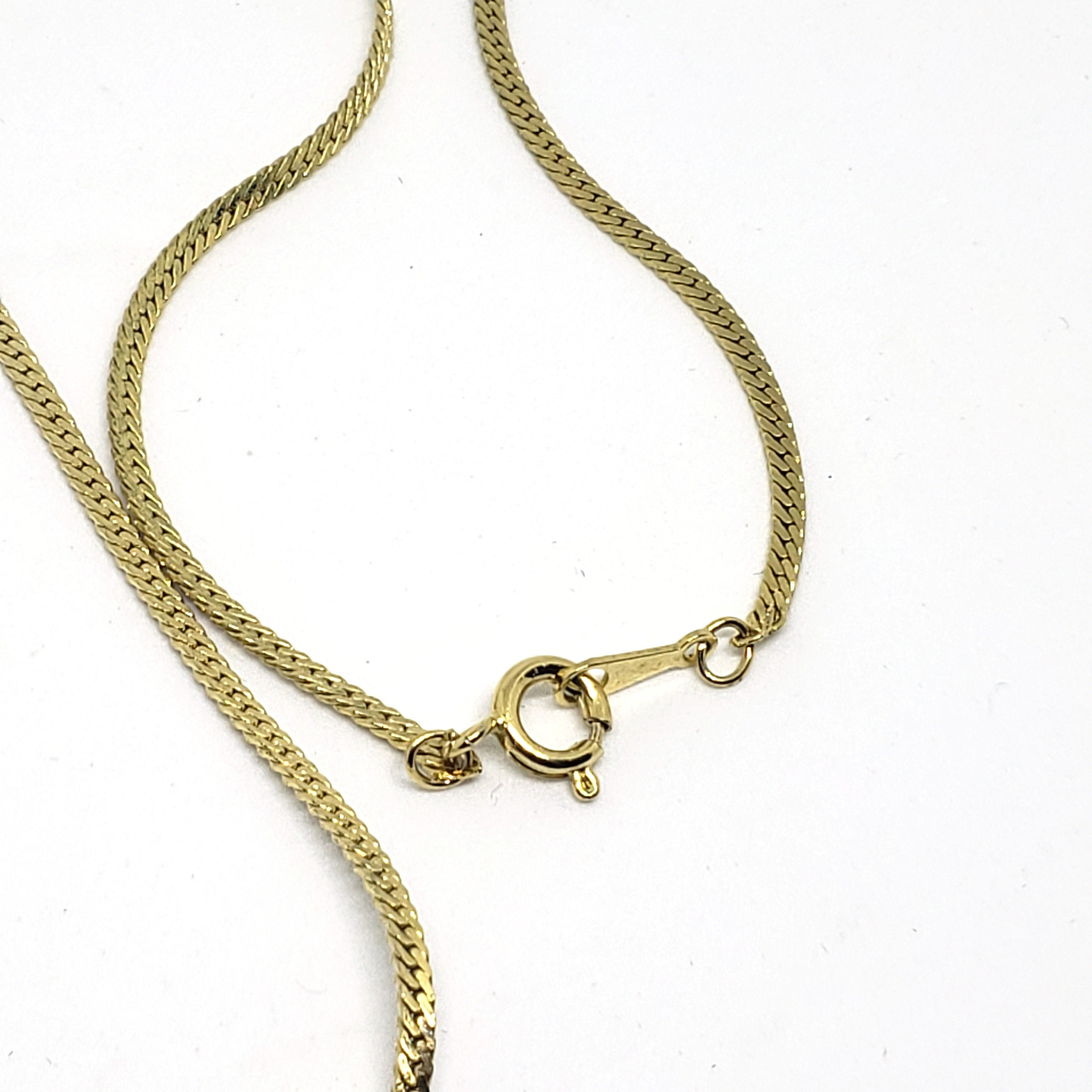 Black & White Rhinestone Necklace, Gold Tone Flat Chain Necklace