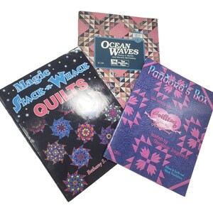 3 Vintage Quilting Books Lot, Ocean Waves Quilt Pattern, Pandora&#39;s Box Quilt Book, Magic Stack-n-Whack Quilts, Patchwork Quilt Patterns Lot