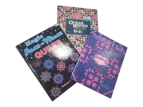 3 Vintage Quilting Books Lot, Ocean Waves Quilt Pattern, Pandora's Box Quilt Book, Magic Stack-n-Whack Quilts, Patchwork Quilt Patterns Lot