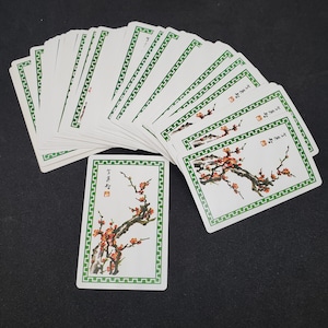 Vintage speelkaarten dek Chinese bloemen en takken, Hoyle Brand volledig plastic met jokers, roze bloeiende tak, Aziatische kunstafdrukrand