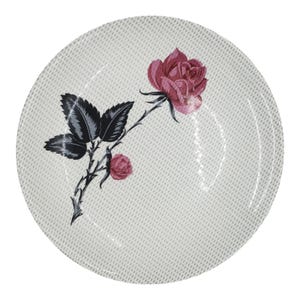 Vintage Porcelain Dinner Plate, 9in Size, Black Polka Dot w/ Pink Roses, Empire Porcelain Staffordshire England, Vintage 1960s Plate