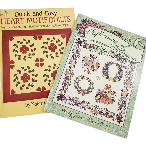 2 vintage Applique Quilting Pattern Booklets Lot, Heart Motif Quilts, Quilt Piecing Books, Réflexions sur Baltimore, vintage Quilt Book Lot