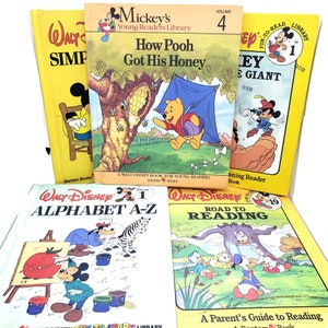 5 Vintage Disney Fun to Learn Library Books, Vintage Disney Preschool Books Lot, Mickey Mouse Goofy Winnie the Pooh, Disney Alphabet Book