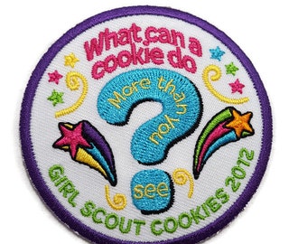 Girl Scout Patch 2012 GS Cookie Sales Award, Girl Scout Cookies 2012, Question Mark Girl Scout Patch, Stars Round White Rainbow GSA Badge