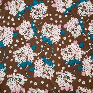 Vintage Floral Stretch Knit Fabric 2.75yds, White Flowers on Brown Backing Fabric, Apparel Weight Knit Fabric, 2 Way Stretch Knit Fabric