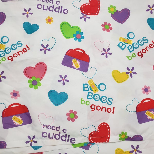 Doc McStuffins Toddler Flat Sheet, Upcycle Fabric, Disney Jr. Cartoon Fabric, Sheet for Craft Fabric, Microfiber Fabric, Preschool Kids Cute