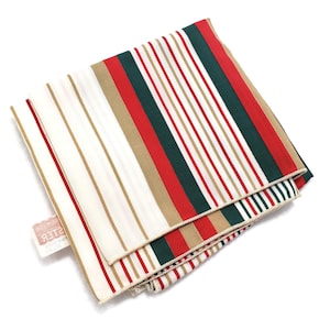 Vintage Striped Scarf. Square Striped Scarf 20 inch sides, Green Red Tan Stripes, Geometric Scarf, Preppy Scarf, Made in USA, Rolled Hem