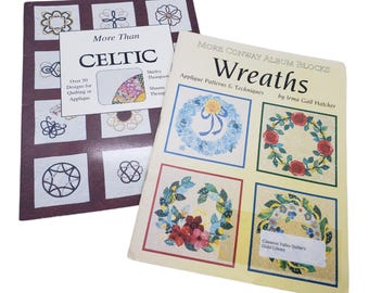 2 Quilting Books Lot Applique Quilt Patterns, Wreaths Quilt Applique, Celtic Quilt Designs, Vintage Quilts Book