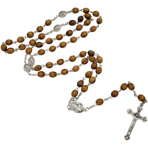Vintage Olive Wood Beads Rosary, Made in the Holy Land w/ Soil From Jerusalem, Catholic Rosary Crucifix, Wood Beaded Rosary, Terra Jerusalem
