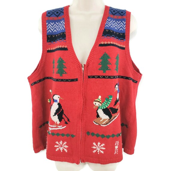 Winter Skiing Penguins Holiday Sweater 