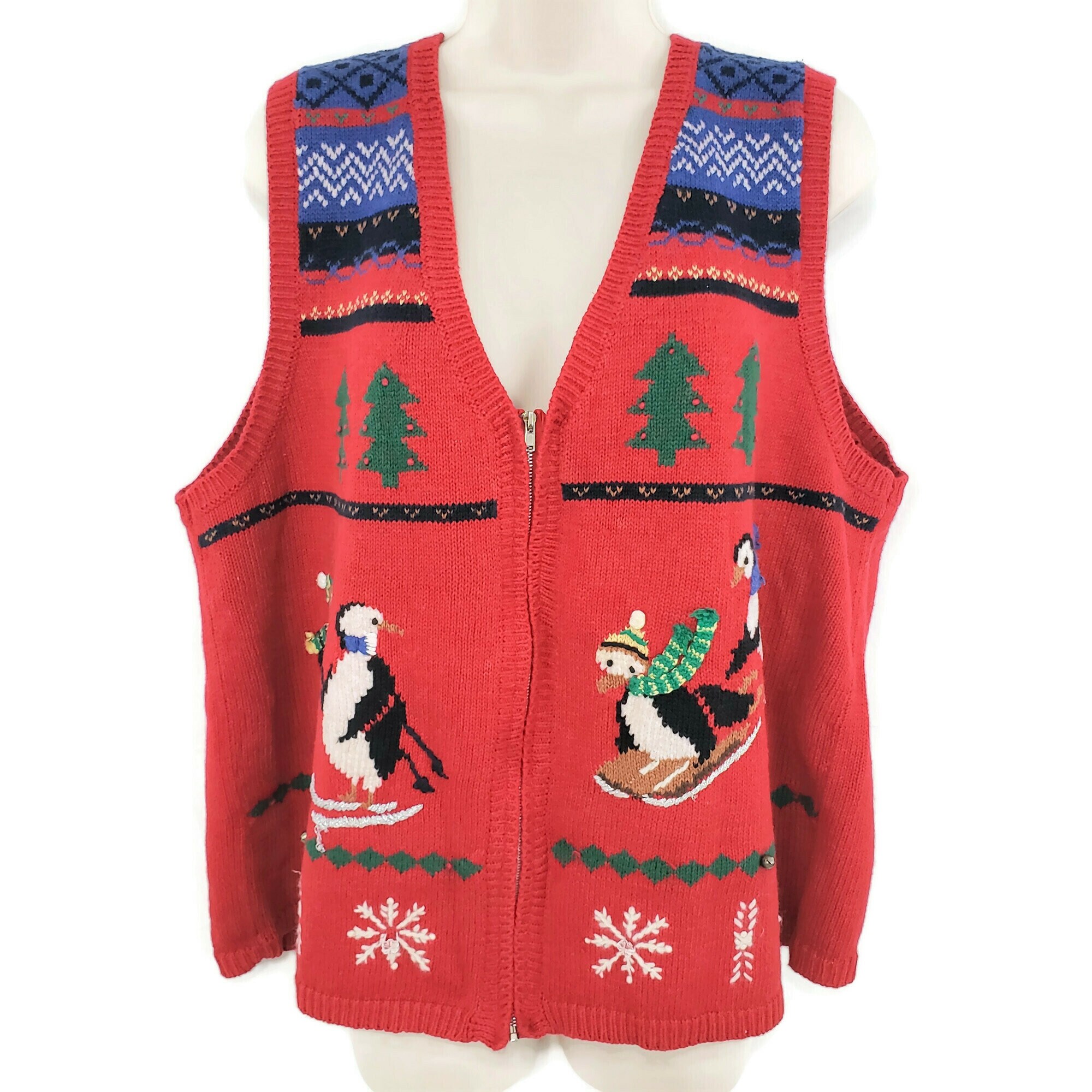 Winter Skiing Penguins Holiday Sweater 