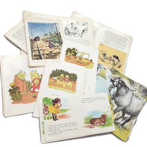 Páginas de livros infantis ilustrados vintage para artesanato, lote de 1 lb, lote de papel para rascunho, suprimentos para diário de lixo, páginas de livros de reciclagem, páginas de livros em espanhol