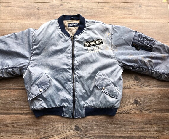 mixed blues leather jacket