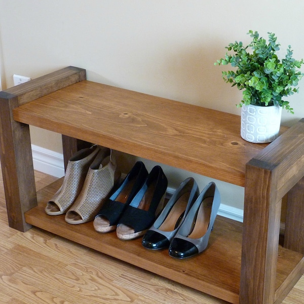 36 inches Rustic Entryway Bench, Modern Entryway Bench, Bench Storage, Shoe Organizer, Entryway Bench, Shoe Bench Wood