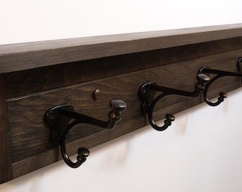 Solid Pine Coat Rack with Shelf, Entryway Organizer