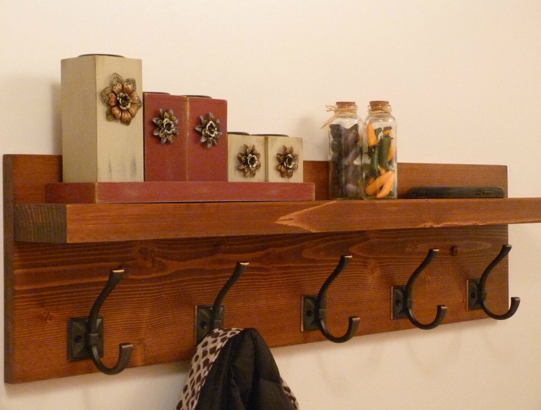 Entryway, Hallway or Mudroom Coat Rack With Antique Bronze Hooks, Wall