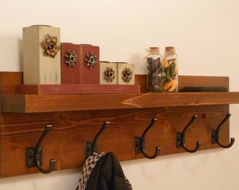 Entryway, Hallway or Mudroom Coat Rack with Antique Bronze Hooks, Wall Coat Rack, Coat Rack with Shelf, Rustic Coat Rack