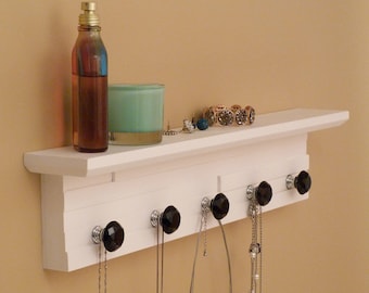 22 inches/5 knobs Jewelry Organizer With Shelf, Necklace Holder, Bracelet Holder, White