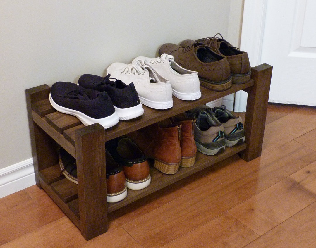 2-level Solid Pine Shoe Rack, Entryway Storage, Mutiple Length Options ...
