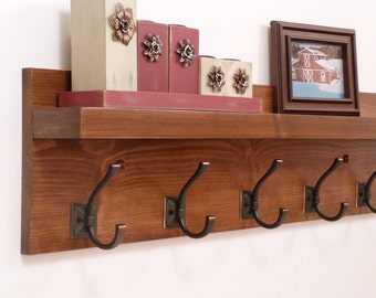Entryway, Hallway or Mudroom Coat Rack with Antique Bronze Hooks, Wall Coat Rack, Coat Rack with Shelf, Rustic Coat Rack