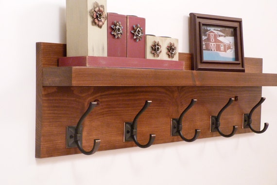 Solid Wood Oak Coat Hooks, Wall Coat Rack With Shelf Entryway