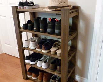 5-Tier Solid Pine Shoe Rack, Entryway Organizer, Multiple Length Options