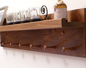 Perchero con repisa y ganchos, Perchero de pared, Perchero con estante, Perchero de estilo rústico, Estante con repisa