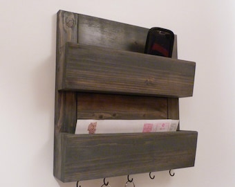 Mail Organizer Wall, Mail Rack, Entryway Organizer, Key Rack, Rustic Key Rack, Mail and Key Holder, Mail and Key Organizer, Antique Grey