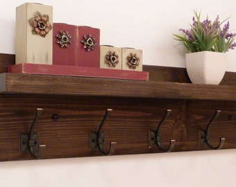 Entryway, Hallway or Mudroom Coat Rack with Antique Bronze Hooks, Wall Coat Rack, Coat Rack with Shelf, Rustic Coat Rack