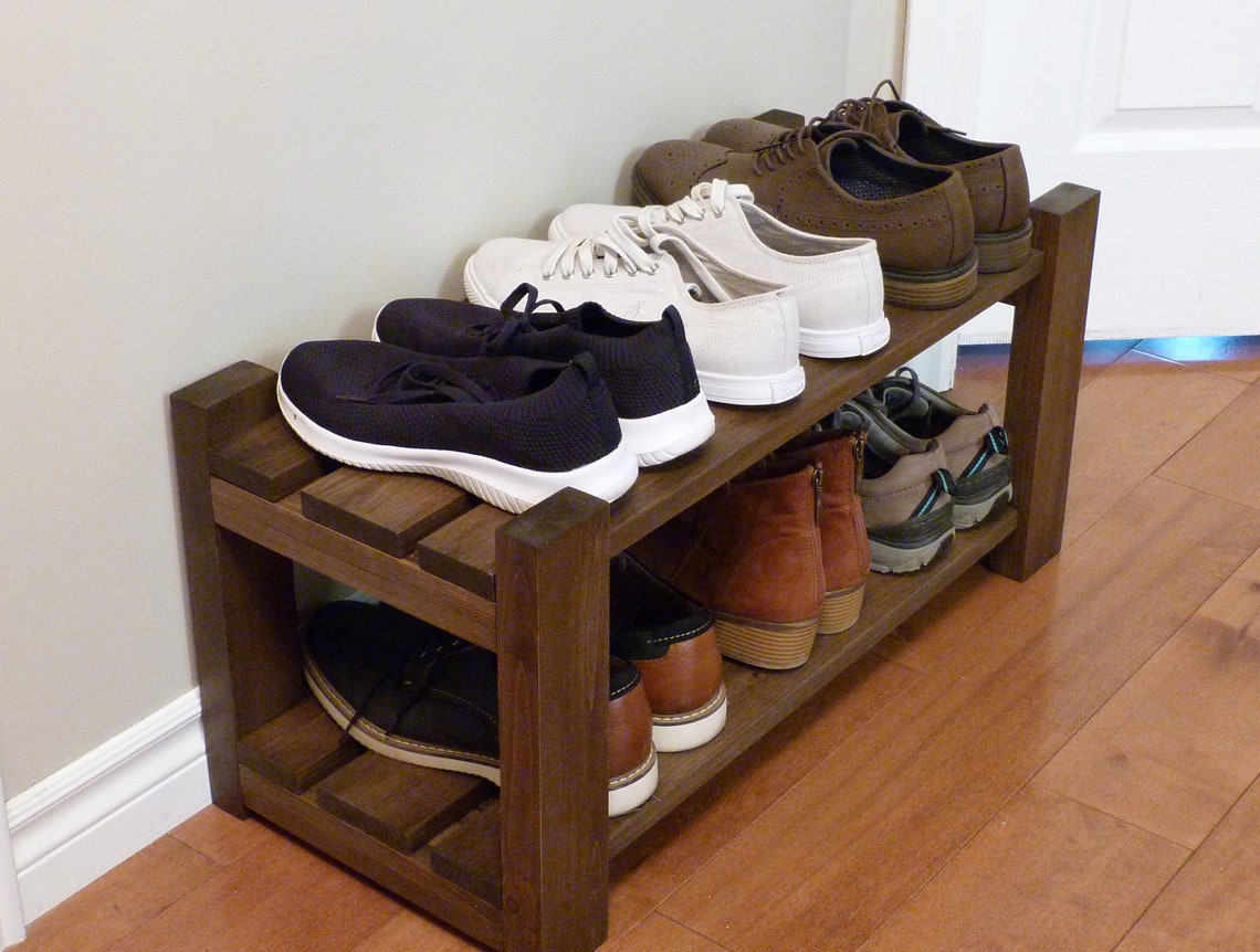 Shoe Level Rack 2-level Solid Pine Shoe Rack, Entryway Storage, Mutiple Length Options ...