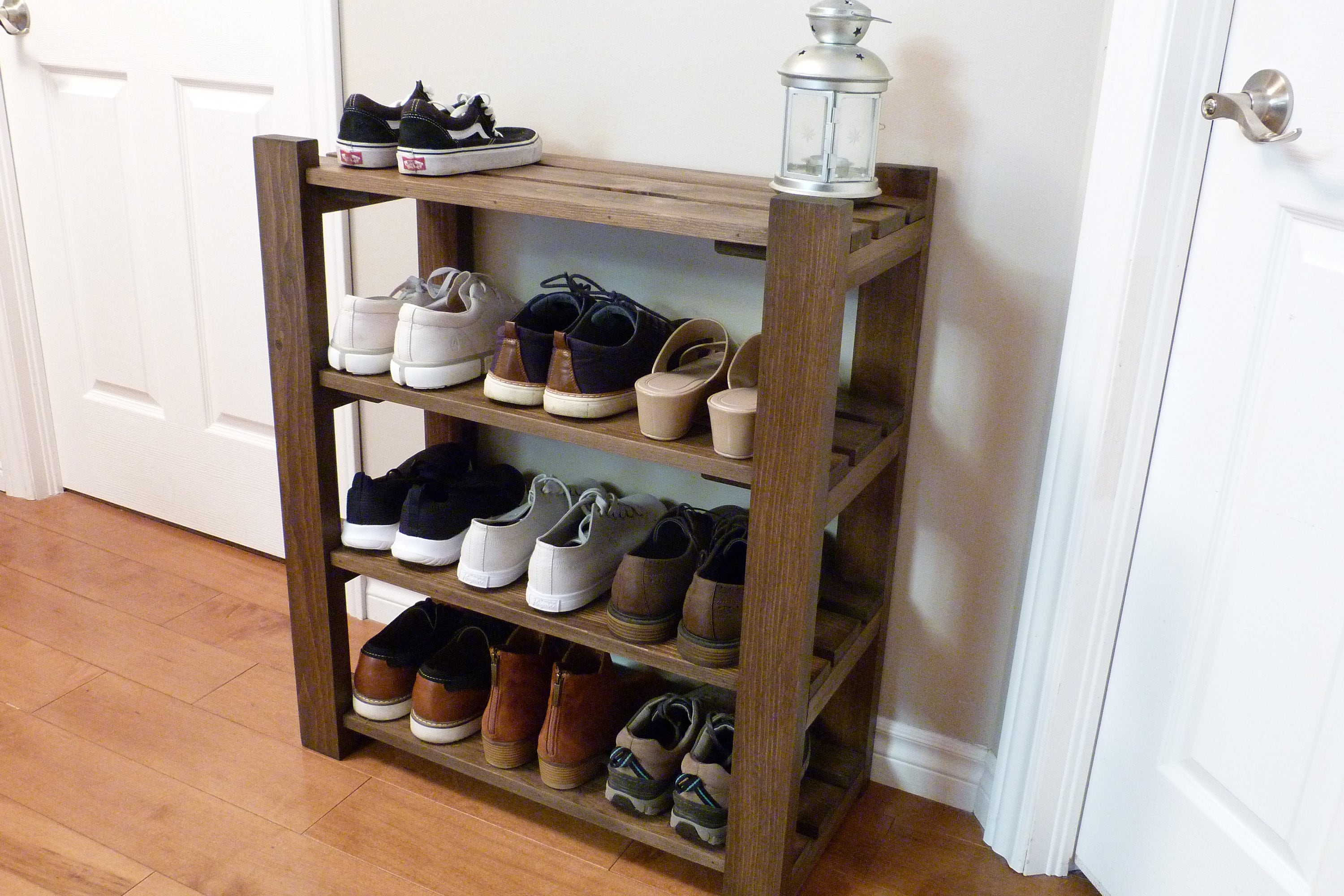 4-tier Solid Pine Wood Shoe Rack, Entryway Storage Organizer, Multiple ...